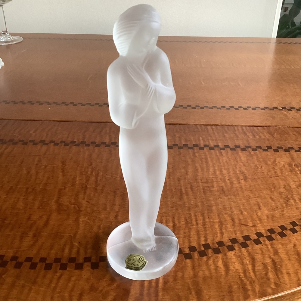 Vintage Bohemia Crystal Czechoslovakia Frosted Glass Female Sculpture